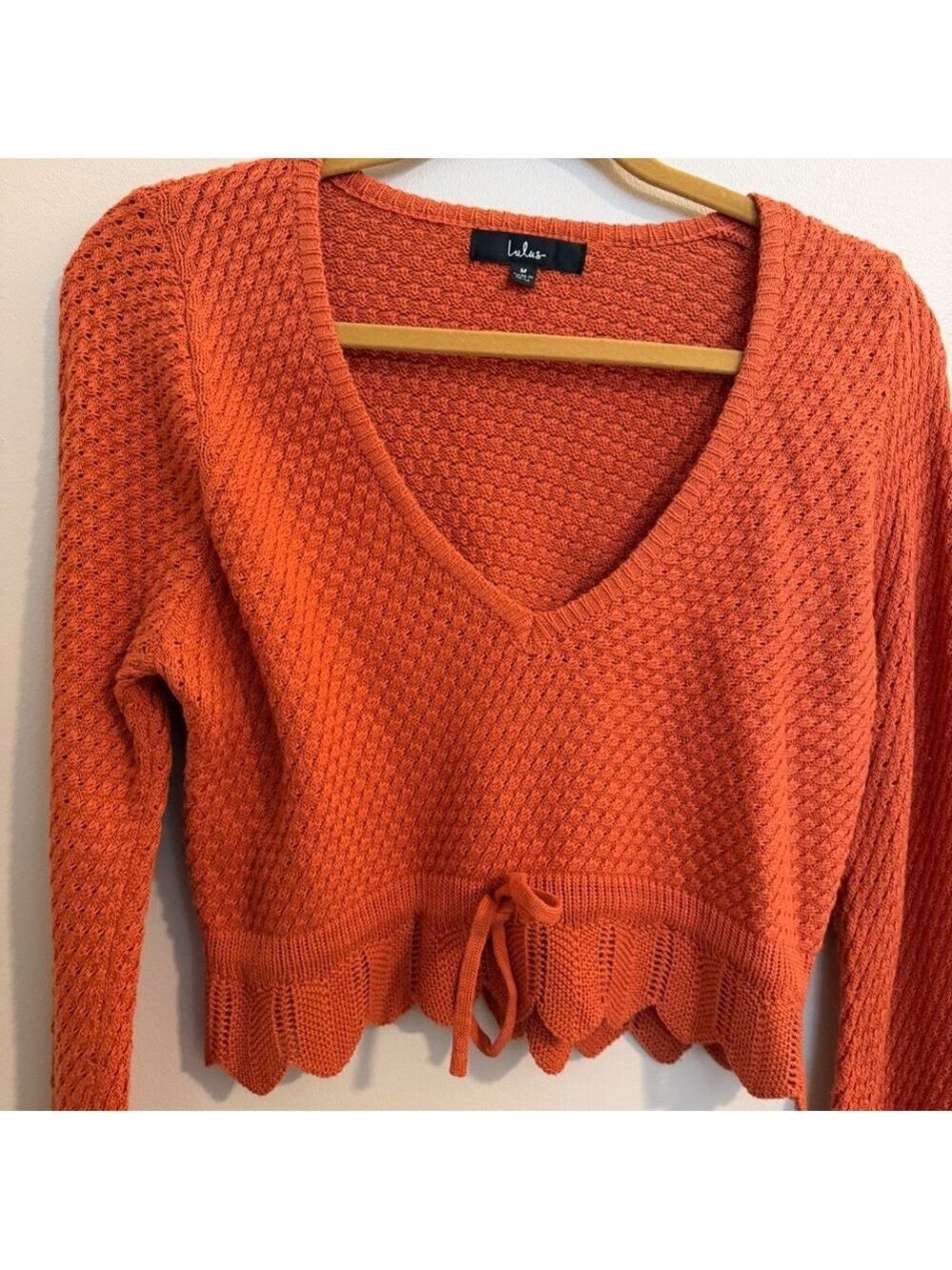 Lulus Total Frills Rust Orange Knit Drawstring Cropped Sweater Top - Picture 6 of 10